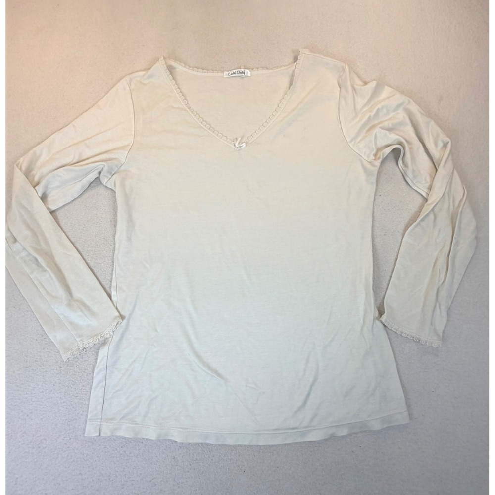 Cuddl Duds Pajama Top Women Small Cream Loungewear